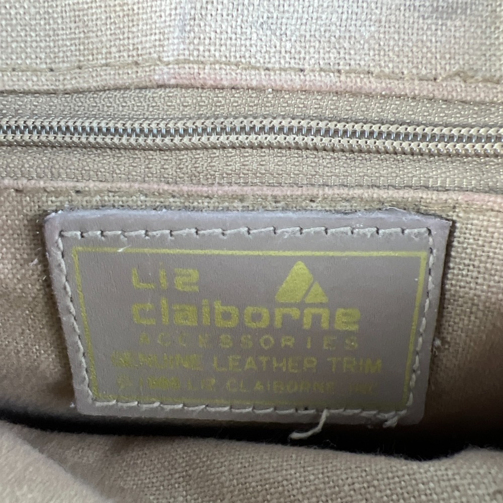 Vintage Liz Claiborne Shoulder Bag Womens Beige Leather Trim Crossbody Strap - Picture 10 of 11